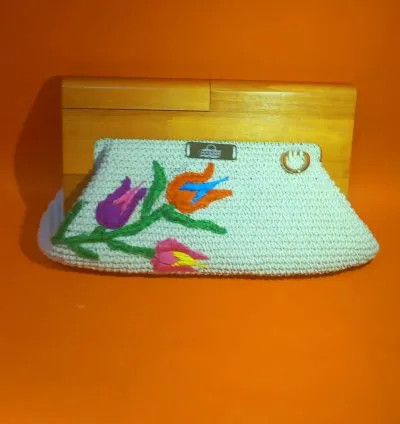 Lale Motifli El İşçiliği Clutch Çanta